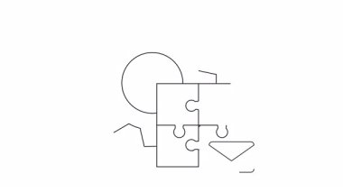 Animasyon simgesi entegrasyon sürecini teçhizat, yapboz parçaları ve e-posta sembolüyle gösteriyor. Sistem entegrasyonu ve iş akışı otomasyonu için mükemmel.