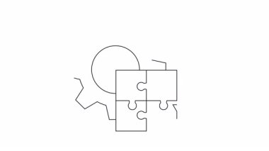 Bir teçhizat, bulmaca parçaları ve aşağı doğru bir ok gösterimi, süreci ve uygulamayı sembolize eder.