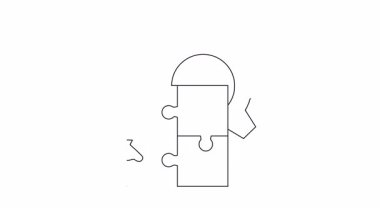 Stratejik problem çözme ve iş stratejisini sembolize eden bir teçhizat, bulmaca parçaları ve satranç taşının animasyon çizimi.