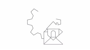 Ev otomasyon sistemi kurulumunun ikonik temsili, bir teçhizat, ev ve zarf, teknolojiyi, ev yönetimini ve iletişimi sembolize eden.