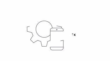 7 / 24 teknik desteği temsil eden bir vites, telefon ve saat simgesini gösteren basit bir animasyon. Çeşitli teknolojik projeler için temiz ve minimal tasarım.