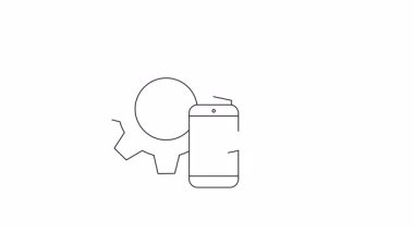 Mobil uygulama başarısının kavramsal illüstrasyonu. Konuşma balonunda bir dişli, akıllı telefon ve kupa simgesi.