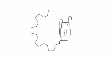 Kilitli animasyon dişli simgesi, güvenli ayarlar ve yapılandırmayı sembolize ediyor. Teknoloji, güvenlik ve yazılımla ilgili projeler için mükemmel.