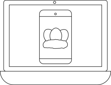 Bir dizüstü bilgisayar ekranında, bir yuvada yumurtaları gösteren, teknoloji ve doğa entegrasyonunu sembolize eden bir telefon görülüyor..