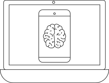 Bir dizüstü bilgisayar ekranında bir beyin simgesini gösteren, yapay zekayı, makine öğrenmesini veya bilişsel teknolojiyi dijital bağlamda temsil eden bir akıllı telefon görüntülenir..