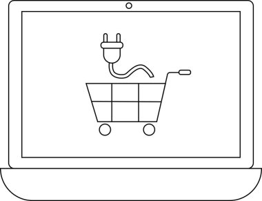 Fişi olan bir alışveriş arabasını gösteren bir laptop tasviri, çevrimiçi alışveriş ve e-ticareti sembolize ediyor, beyaz arka planda izole edilmiş..