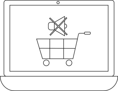 Bir dizüstü bilgisayar ekranında, çevrimiçi alışveriş sırasında veya sessiz gezinme tercihi sırasında seslerle ilgili potansiyel sorunları gösteren sessiz bir sembol içeren bir alışveriş arabası görüntülenir.
