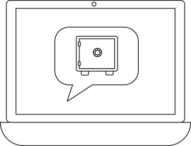 Bir konuşma balonunda güvenli bir ikonu gösteren bir dizüstü bilgisayar, dijital çağda güvenli online bankacılık, veri koruması ve finansal güvenliği sembolize ediyor.