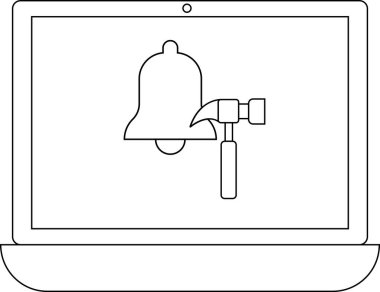 Bir dizüstü bilgisayar ekranında çekiçle vurulan bir çan görülüyor, uyarılar ya da uyarılar susturuluyor ya da pasifleştiriliyor.