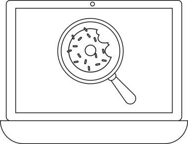 Dizüstü bilgisayar ekranında ısırık izi olan bir çörek var. Büyüteçle bakılıyor. Arama ya da teftiş yapılmasını öneriyor..