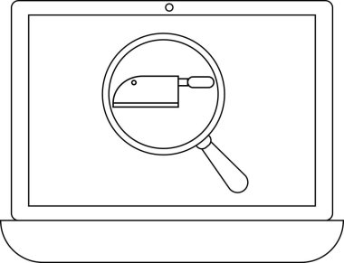 Dizüstü bilgisayar ekranında et satırına odaklanan bir büyüteç görülüyor. Bu da yiyecek veya yemekle ilgili bir araştırma veya arama öneriyor..