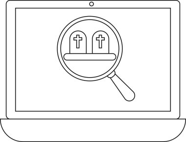 Bir dizüstü bilgisayar ekranında iki mezar taşına odaklanmış bir büyüteç görülüyor. Bu da ölüm kayıtları ya da soy ağacı araştırması yapılmasını öneriyor..