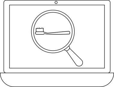 Bir dizüstü bilgisayar ekranında büyüteç altında diş fırçası görünüyor. Bu da diş araştırması ya da internetten ağız temizliği ürünleri alındığını gösteriyor..