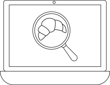 Bir dizüstü bilgisayar ekranında büyüteç altında incelenen bir kruvasan görüntülenir. Bu da yiyeceklerle ilgili bir araştırma ya da analiz önerir..