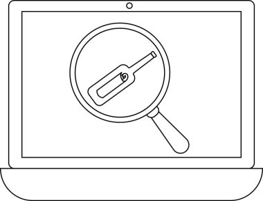Bir dizüstü bilgisayar ekranında, çevrimiçi sağlık bilgilerini sembolize eden veya hamilelikle ilgili konuları araştıran bir büyüteç altında incelenen hamilelik testi görüntülenir..