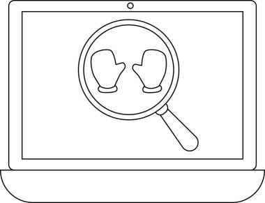 Bir dizüstü bilgisayar ekranında bir çift kış eldiveni üzerinde büyüteç bulunur. Bu da internette kış kıyafetleri arayışını sembolize eder..