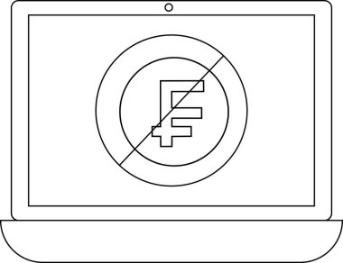 Bir dizüstü bilgisayar ekranında, para birimi ile ilgili mali kısıtlamaları veya kısıtlamaları gösteren üstü çizilmiş bir İsviçre Frangı sembolü gösterilir..