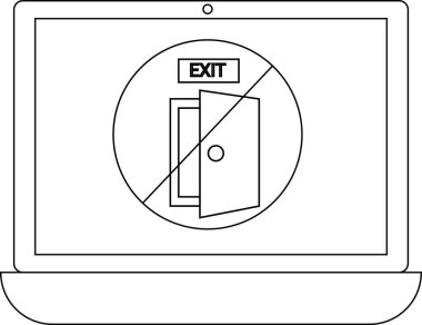 Bir dizüstü bilgisayar ekranı, üzerinde açık bir kapı ve üzerinde EXIT yazan, kapalı bir çıkışı sembolize eden bir çember gösterir..