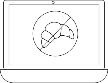 Bir dizüstü bilgisayar ekranında kruvasan çizgisi var. Bu da kruvasanlarla ilgili bir yasaklama ya da yasaklama olduğunu gösteriyor..