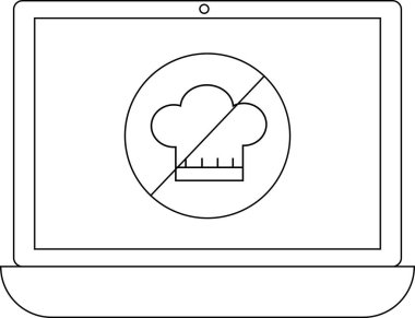 Bir dizüstü bilgisayar ekranında aşçı şapkası veya mutfak içeriğini sembolize etmeksizin çizilmiş bir aşçı şapkası gösterilir.