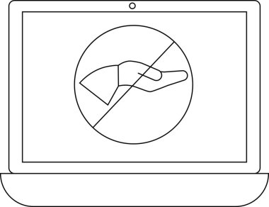 Dizüstü bilgisayar ekranında yasak işareti olan bir el var. Bu da erişimin, kullanımın veya etkileşimin engellendiğini ya da reddedildiğini gösteriyor..