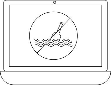 Bir dizüstü bilgisayar ekranında alkol ve içeceklere izin verilmediğini gösteren bir sembol var..
