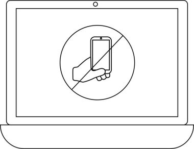 Bir dizüstü bilgisayar ekranında cep telefonlarına izin verilmediğine dair bir sembol gösterilir, bu da teknolojiden arındırılmış bir bölge veya bağlantının kesilmesi talebi anlamına gelir.