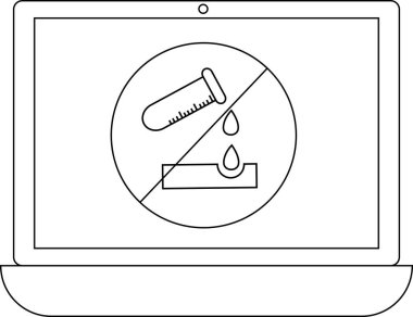 Bir dizüstü bilgisayar ekranında aşındırıcı maddelere izin verilmediğini gösteren, test tüpü ve aşındırıcı damlalar içeren bir sembol gösterilir..