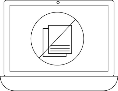 Bir dizüstü bilgisayar ekranında içerik koruması veya telif hakkı kısıtlamalarını gösteren kopyalanmamış bir sembol gösterilir. Tasarım basit ve net..