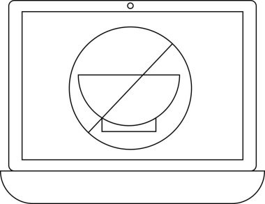 Bir dizüstü bilgisayar ekranında yemek sırasında dijital dikkat dağınıklıklarına ara verilmesi, dijital sağlığın ve dikkat çeken beslenme alışkanlıklarının teşvik edilmesi gibi yiyeceksiz bir sembol gösteriliyor..