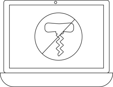 Bir dizüstü bilgisayar ekranında bir tirbuşon üzerinde içki ya da alkolle ilgili içeriğe kısıtlama ya da yasaklama işareti gösterilir.