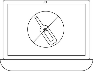 Bir dizüstü bilgisayar ekranında bir şişe üzerinde alkol yasağı veya ilgili içerik yasağı anlamına gelen bir yasaklama işareti gösterilir.