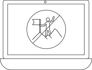 Bir dizüstü bilgisayar ekranında, bir dağın tepesine ulaşamayan bir kişinin, ulaşılamayan hedeflerini temsil eden bir sembolü gösteriliyor..