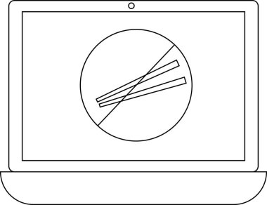 Yemek çubukları olmayan bir dizüstü bilgisayarın dijital bir çizimi yemek çubuklarıyla ilgili bir kısıtlama ya da yasağı gösterir..