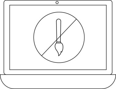 Ekranda sanat ya da tasarım sembolü olmayan bir dizüstü bilgisayar, yaratıcı faaliyetlerin kısıtlanmasını ya da yasaklanmasını gösteriyor.