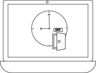 Bir dizüstü bilgisayar, çıkış kapısı sembollü bir saat gösterir, bu da çıkış veya çıkış zamanını gösterir..