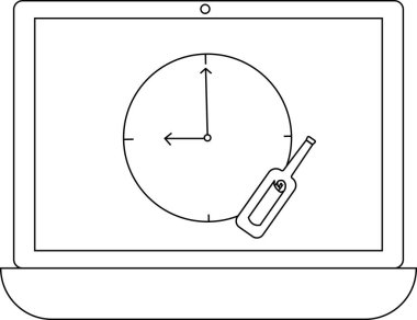 Tıbbi randevular veya sağlık takibi için sağlık izleme ve zaman yönetimini sembolize eden, saat ve termometreyi gösteren bir dizüstü bilgisayar.