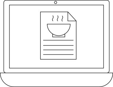 Bir dizüstü bilgisayar ekranında bir kase buharlı yemek tarifi gösteriliyor, çevrimiçi yemek kaynakları veya dijital tarif erişimi öneriliyor..