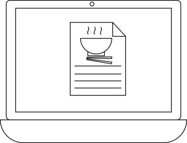 Bir dizüstü bilgisayar ekranında bir kase Asya yemeği ve yemek çubuğu içeren bir belge var..