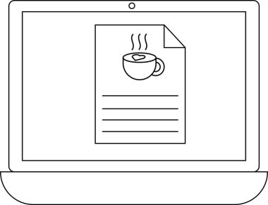 Bir dizüstü bilgisayar ekranında kahve fincanı simgesi olan bir belge gösterilir, bilgisayar kullanımı sırasında çalışma, rahatlama ya da kahve molası önerilir.