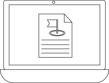 A laptop screen shows a document with a flag icon, representing goals, achievements, or important information in a digital format.