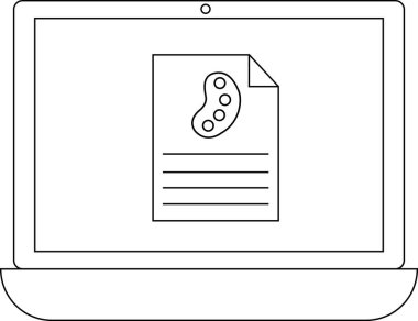 Bir dizüstü bilgisayar ekranı bir dijital aygıt üzerinde tasarım veya yaratıcı çalışma öneren palet simgesi ve satır içeren bir belge gösterir.