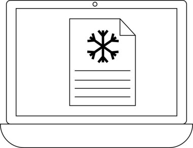 Bir dizüstü bilgisayar ekranında kar tanesi simgesine sahip bir belge gösterilir, aygıt üzerinde kışa bağlı içerik veya hava durumu bilgisini önerir.