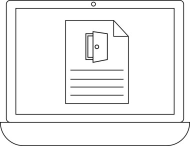 Bir dizüstü bilgisayar ekranı, dijital bağlamda fırsatı, erişimi veya yeni başlangıçları sembolize eden açık bir kapı simgesine sahip bir belge gösterir..