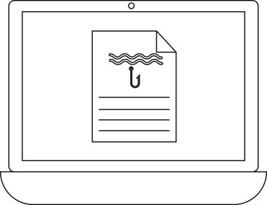 Bir dizüstü bilgisayar ekranında olta simgesini simgeleyen bir belge gösteriliyor. Belgede aldatıcı bir mesaj içeren metin satırları var..