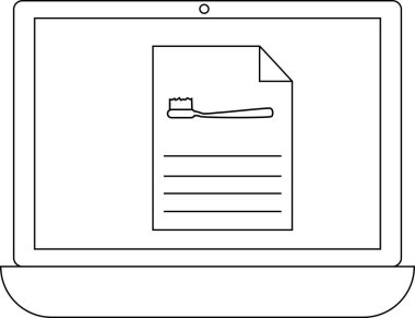 Bir dizüstü bilgisayar ekranında diş fırçası illüstrasyonu ve muhtemelen diş sağlığı veya sağlık bilgileriyle ilgili metin satırları içeren bir belge gösterilir.