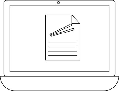 A laptop screen displays a document icon, representing digital file management and organization on a computer device.