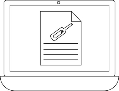 A laptop screen displays a document with a medical tool illustration and lines of text, conveying healthcare information.