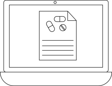 Reçeteyi haplarla gösteren, çevrimiçi sağlık, teletıp ve dijital reçeteleri sembolize eden bir dizüstü bilgisayar. Sağlık, teknoloji ve tıbbi içerik için ideal.