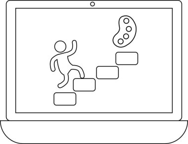 Bir dizüstü bilgisayar ekranında, sanatsal gelişimi ve dijital yaratıcılığı sembolize ederek, bir sanatçı paletine doğru tırmanan bir çöp adam görülüyor..
